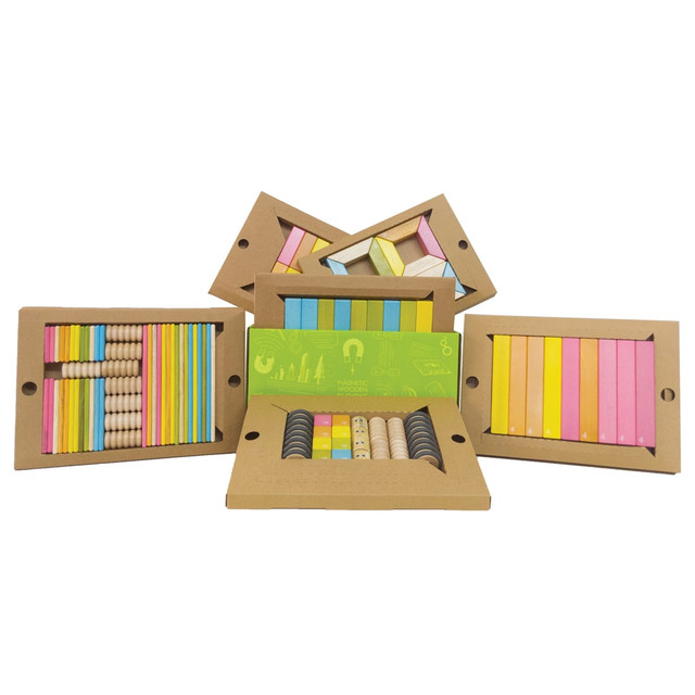 "Click-Clack"-it's the iconic sound of Tegu Blocks coming together, reinventing wooden blocks with embedded magnets for a unique, gravity-defying play experience. Made from Central-American hardwoods with safe, water-based finishes, these blocks inspire open-ended, creative play for all ages. Tegu Blocks unlock limitless imagination and creativity, captivating kids and adults alike.  Embedded magnets allow blocks to connect in innovative, gravity-defying ways  Promotes open-ended, imaginative play for children and adults of all ages  Finished with water-based paints for safe play  Encourages creativity, problem-solving, and engineering skills  No instruction manuals or electronics needed, just pure imagination and exploration  Compatible with other Tegu Magnetic Wooden Block sets (sold separately)  Includes 130 blocks in 10 shapes: 16 cubes, 18 tall columns, 12 short columns, 24 mega planks, 12 long planks, 12 short planks, 8 small trapezoids, 8 long trapezoids, 4 triangles and 16 wheels.