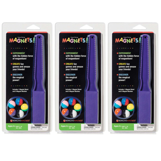 EDUCATORS RESOURCE Dowling Magnets DO-736600-3  Magnet Wand & 5 Magnet Marbles, Pack Of 3 Sets