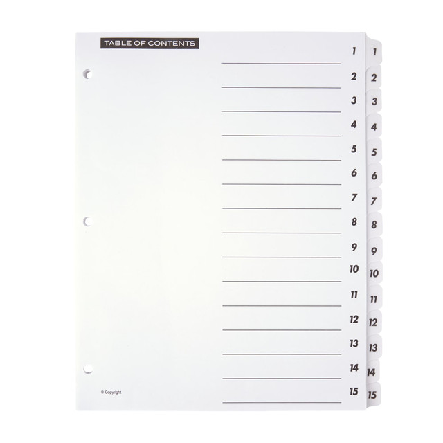 OFFICE DEPOT 3585404624  Brand Table Of Contents Customizable Index With Preprinted Tabs, White, Numbered 1-15