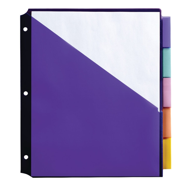 OFFICE DEPOT 3585404625  Brand Double Pocket Insertable Plastic Divider, 5-Tab, 9in x 11in, Assorted Colors