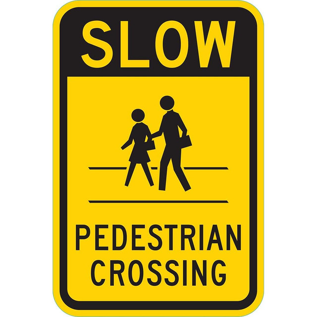 Lyle Signs T1-1093-HI18X24 Traffic & Parking Signs; MessageType: Pedestrian Crossing Signs ; Message or Graphic: Message & Graphic ; Legend: Slow Pedestrian Crossing ; Graphic Type: Pedestrian Crossing ; Reflectivity: Reflective; High Intensity ; Mat