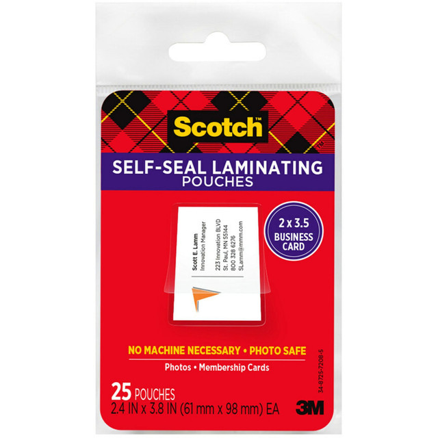 3M CO Scotch LS851G  Self-Seal Laminating Pouches for Business Cards LS851G, 2-7/16in x 3-7/8in, Pack Of 25 Laminating Sheets