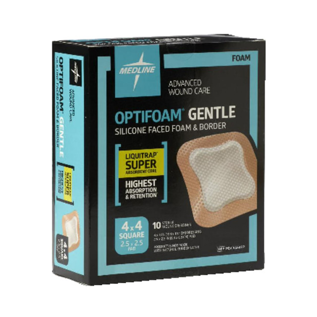 MEDLINE INDUSTRIES, INC. MSC2344EP Medline Optifoam Gentle Silicone-Faced Foam & Border With Liquitrap Core Dressings, 4in x 4in, Natural, Case Of 100 MEDLINE INDUSTRIES, INC. MSC2344EP Medline Optifoam Gentle Silicone-Faced Foam & Border With Liquitrap Core Dressings, 4in x 4in, Natural, Case Of 100