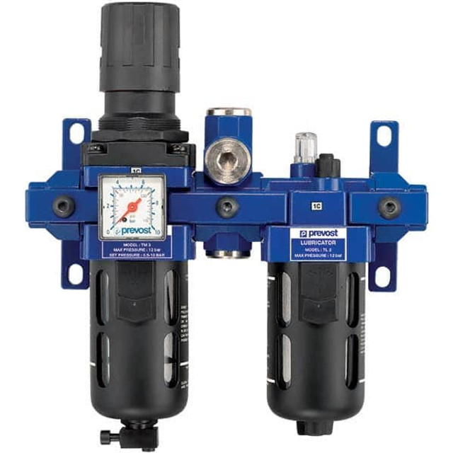 Prevost TB SME203 FRL Combination Unit: 1/2 NPT, Standard, 2 Pc Filter/Regulator-Lubricator with Pressure Gauge
