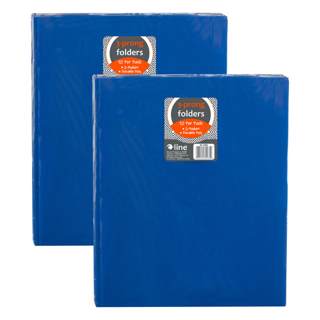 EDUCATORS RESOURCE CLI32965-2 C-Line 2-Pocket Heavyweight Poly Portfolio Folders With Prongs, 8-1/2in x 11in, Blue, 10 Folders Per Pack, Set Of 2 Packs