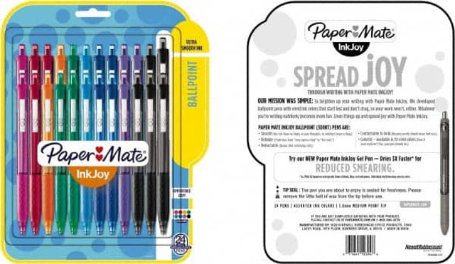 Paper Mate 1945926 Retractable Ball Point Pen: 1 mm Tip, Black, Blue, Green, Orange, Pink, Purple, Red & Turquoise Ink