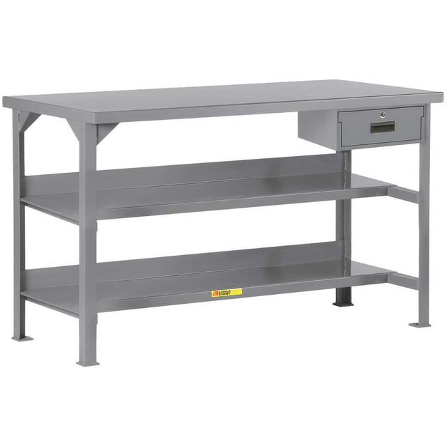 Little Giant. WST3-3684-36-DR Stationary Work Benches, Tables; Bench Style: Heavy-Duty Use Workbench ; Edge Type: Square ; Leg Style: Fixed with Pre-Drill Holes for Anchoring ; Depth (Inch): 36 ; Color: Gray ; Maximum Height (Inch): 36