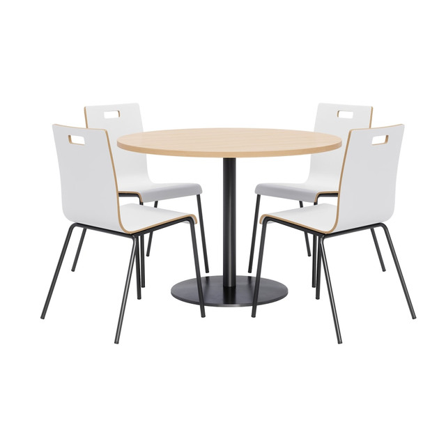 KENTUCKIANA FOAM INC KFI Studios 840031921819  Proof Round Dining Table With 4 Jive Dining Chairs, Natural/Black Table, White/Black Chairs