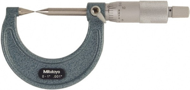 Mitutoyo 112-237CAL 1", 38mm Throat Depth, Ratchet Stop, Mechanical Point Micrometer