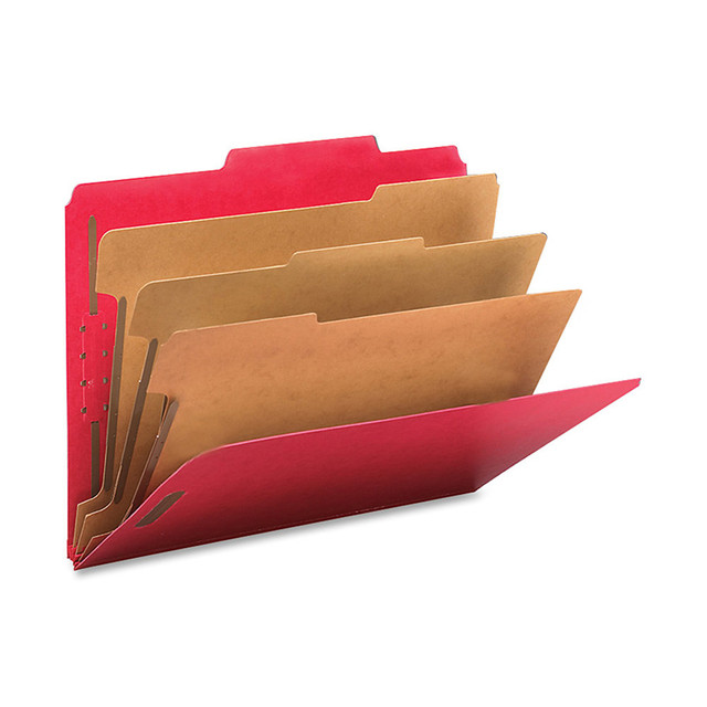 SMEAD MFG CO 14095 Smead Classification Folders, Top-Tab With SafeSHIELD Coated Fasteners, 3 Dividers, 3in Expansion, Letter Size, 3in Expansion, 50% Recycled, Bright Red, Box Of 10