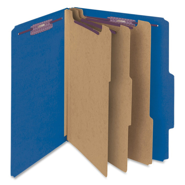 SMEAD MFG CO 14096 Smead Classification Folders, Top-Tab With SafeSHIELD Coated Fasteners, 3 Dividers, 3in Expansion, Letter Size, 50% Recycled, Dark Blue, Box Of 10