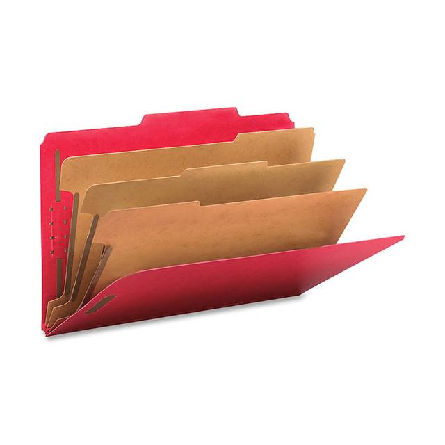 SMEAD MFG CO 19095 Smead Classification Folders, Top-Tab With SafeSHIELD Coated Fasteners, 3 Dividers, 3in Expansion, Legal Size, 50% Recycled, Bright Red, Box Of 10