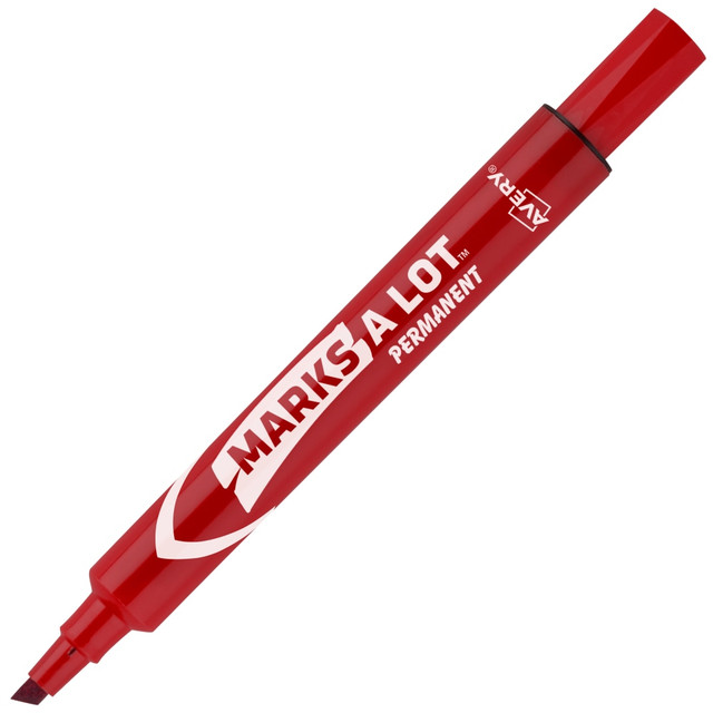 AVERY PRODUCTS CORPORATION 8887 Avery Marks A Lot Permanent Markers, Chisel Tip, Large Desk-Style Size, Red, Pack Of 12