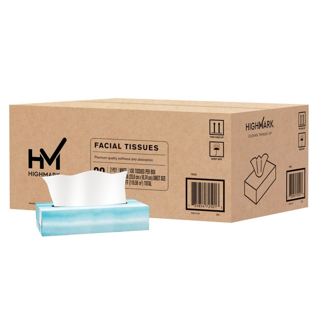 OFFICE DEPOT 5131701 Highmark 2-Ply Facial Tissue, Flat Box, White, 100 Tissues Per Box, Case Of 30 Boxes