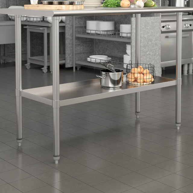 FLASH FURNITURE NHGU2448 Galvanized Adjustable Under Shelf For Prep And Work Tables, 2inH x 43-1/4inW x 18inD, Silver FLASH FURNITURE NHGU2448 Galvanized Adjustable Under Shelf For Prep And Work Tables, 2inH x 43-1/4inW x 18inD, Silver