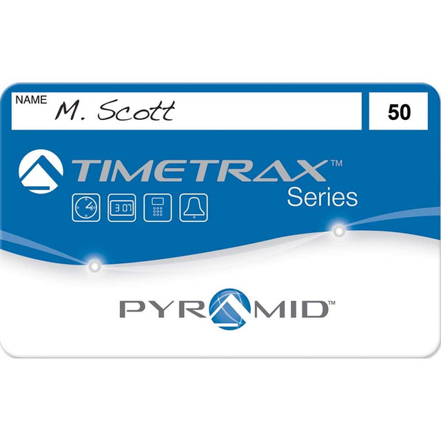 Pyramid 41303  Time Systems employee swipe cards numbered 26-50 for Pyramid Time Systems TimeTrax TTEZ, TTEZEK, PSDLAUBKK, TTPRO, TTMOBILE, FASTTIME 8000 and FASTIME 9000 Time Clock Systems. This is a Standard Magnetic Swipe Card and Includes a writa