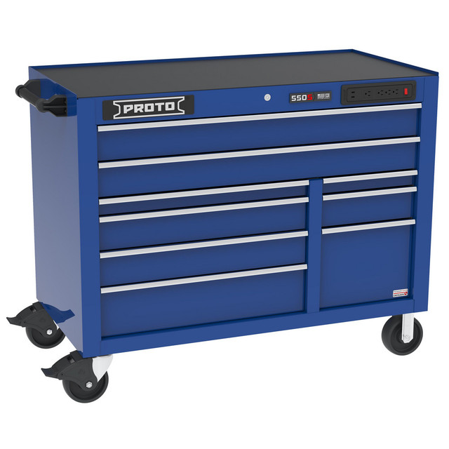 Proto J555041B-9BLPDP Tool Roller Cabinets; Drawers Range: 5 to 10 Drawers ; Overall Weight Capacity: 900lb ; Top Material: Vinyl ; Color: Gloss Blue ; Locking Mechanism: Keyed ; Width Range: 48" and Wider