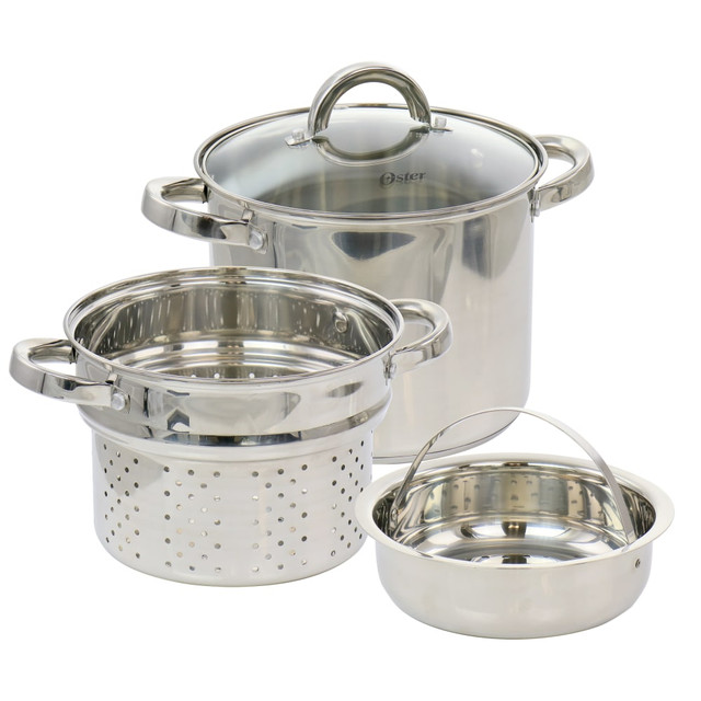 GIBSON OVERSEAS INC. 995116071M Oster Sangerfield 4-Piece 5-Quart Stainless Steel Pasta Pot, Silver GIBSON OVERSEAS INC. 995116071M Oster Sangerfield 4-Piece 5-Quart Stainless Steel Pasta Pot, Silver