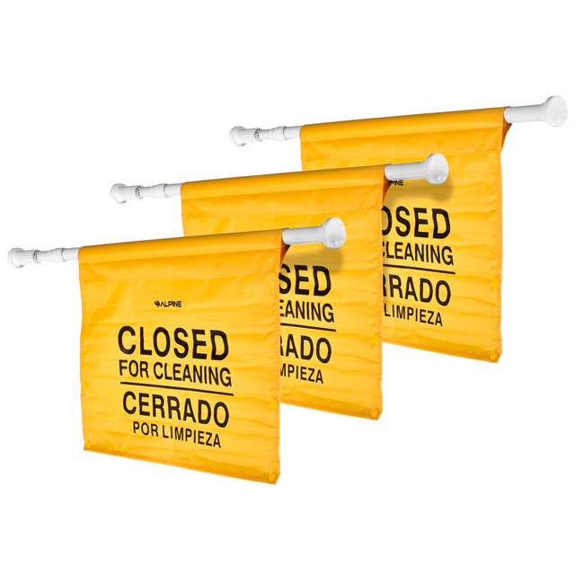 ADIR CORP. Alpine ALP498-HAN-3PK  Safety Hanging Signs, Adjustable, 12-1/2in x 30-1/8in, Yellow, Pack Of 3 Signs