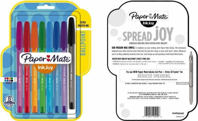 Paper Mate 1945932 Ball Point Pen: 1 mm Tip, Black, Blue, Green, Orange, Pink, Purple, Red & Turquoise Ink