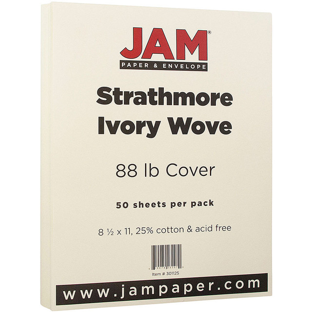 IMSI SOFTWARE PUBLISHING 301125 JAM Paper Card Stock, Strathmore Ivory Wove, Letter (8.5in x 11in), 88 Lb, Pack Of 50