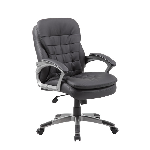 NORSTAR OFFICE PRODUCTS INC. Boss Office Products B9336  Pillow-Top Vinyl Mid-Back Chair, Black/Silver