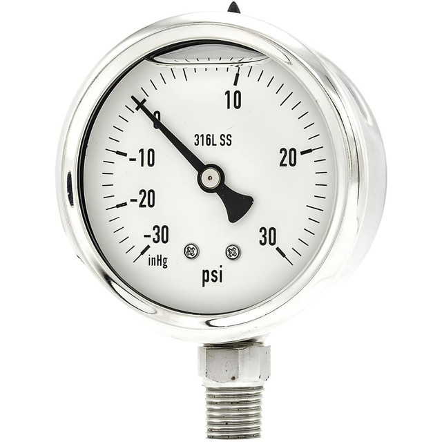 PIC Gauges PRO-301L-254CC Pressure Gauges; Gauge Type: Industrial Pressure Gauges ; Scale Type: Single ; Accuracy (%): 2-1-2% ; Dial Type: Analog ; Thread Type: 1/4" MNPT ; Bourdon Tube Material: 316 Stainless Steel