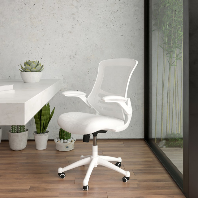 FLASH FURNITURE BLX5MWHWH  Mesh Mid-Back Swivel Task Chair With Flip-Up Arms, White