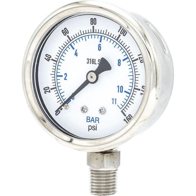 PIC Gauges PRO301D254F-01 Pressure Gauges; Gauge Type: Industrial Pressure Gauges ; Scale Type: Dual ; Accuracy (%): 2-1-2% ; Dial Type: Analog ; Thread Type: 1/4" MNPT ; Bourdon Tube Material: 316 Stainless Steel