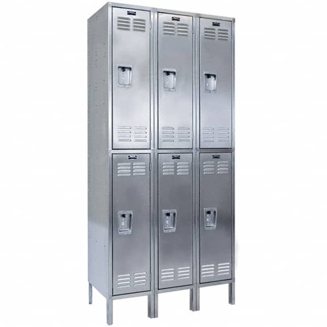 Hallowell USS3288-2 3-Wide Locker: 12" Wide, 78" High, Padlock