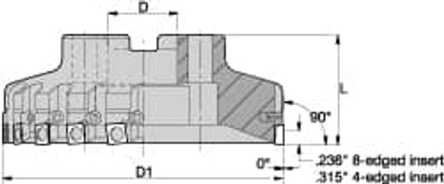 Kennametal 1024968 6" Cut Diam, 1-1/2" Arbor Hole Diam, 0.361" Max Depth, Indexable Square-Shoulder Face Mill