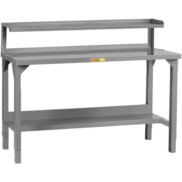 Little Giant. WST2-3672-AH-RS Stationary Work Benches, Tables; Bench Style: Heavy-Duty Work Bench with Riser ; Edge Type: Square ; Leg Style: 4-Leg; Adjustable ; Depth (Inch): 36in ; Color: Gray ; Maximum Height (Inch): 41in