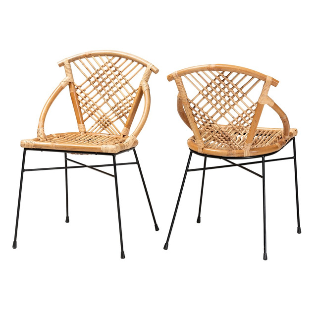 WHOLESALE INTERIORS, INC. bali &amp; pari 2721-12793 bali & pari Pro Modern Bohemian Dining Chairs, Natural Brown/Black, Set Of 2 Chairs