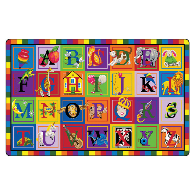 ABC Blocks 10ft9inx13ft2in  Made 100% in the USA  Green Label Plus Certified and meet or exceed California Indoor air quality standards for low emitting products used in schools  STAINLESS for permanent soil resistance and stain proctection  100% Type 6.6 Continuous Filament Nylon  FORCE 5, a permanent anti-microbial agent to guard against odor, mildew, and mold  Bound and double stithed serge with nylon edge yarn for maximum strength and durability  Useful Life Wear Warranty  ABC Blocks print offers a fun learning experience.  Antimicrobial is an agent that kills microorganisms or stops their growth.