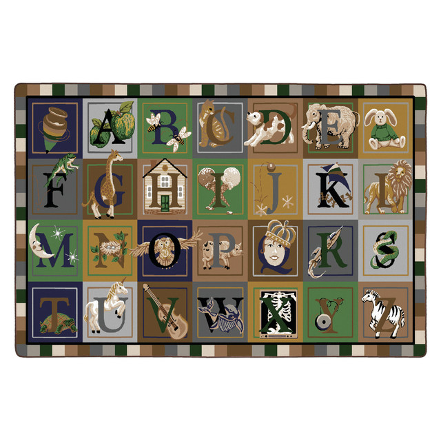 ABC Blocks 10ft9inx13ft2in  Made 100% in the USA  Green Label Plus Certified and meet or exceed California Indoor air quality standards for low emitting products used in schools  STAINLESS for permanent soil resistance and stain proctection  100% Type 6.6 Continuous Filament Nylon  FORCE 5, a permanent anti-microbial agent to guard against odor, mildew, and mold  Bound and double stithed serge with nylon edge yarn for maximum strength and durability  Useful Life Wear Warranty  ABC Blocks OMG print offers a fun learning experience.  Antimicrobial is an agent that kills microorganisms or stops their growth.