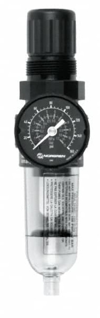 Norgren B07-202-M1LA FRL Combination Unit: 1/4 NPT, Miniature, 1 Pc Filter/Regulator with Pressure Gauge