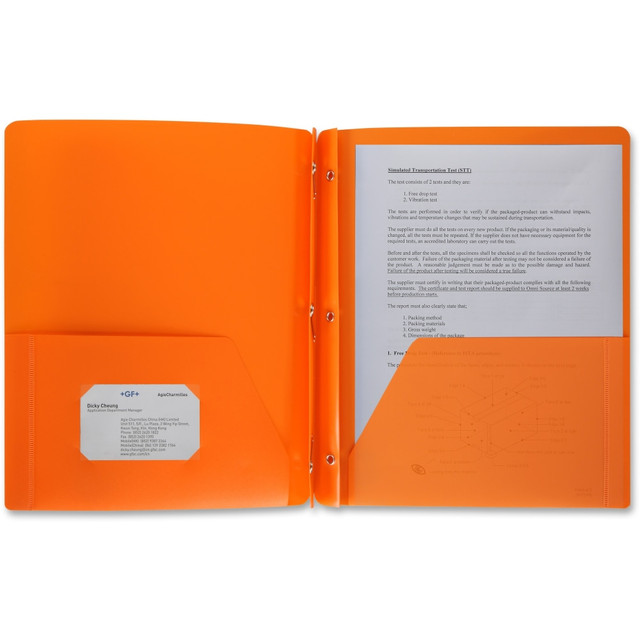 SP RICHARDS 20889 Business Source 3-Hole Punched Poly Portfolio, Letter Size, 8-1/2in x 11in, Orange SP RICHARDS 20889 Business Source 3-Hole Punched Poly Portfolio, Letter Size, 8-1/2in x 11in, Orange