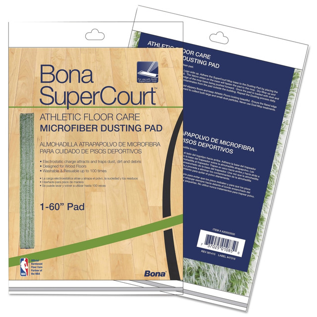 BONAKEMI USA, INC. AX0003500 Bona SuperCourt Athletic Floor Care Microfiber Dusting Pad, 60in, Green