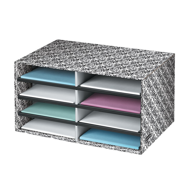 FELLOWES INC. 6171301 Bankers Box Literature Sorter, 10 1/4in x 19 1/2in x 12 3/8in, White/Black Brocade FELLOWES INC. 6171301 Bankers Box Literature Sorter, 10 1/4in x 19 1/2in x 12 3/8in, White/Black Brocade