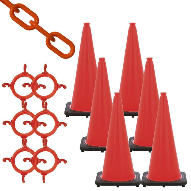 Mr. Chain 93213-6 Traffic Cone & Chain Kit: Plastic, Traffic Orange, 50' Long, 2" Wide