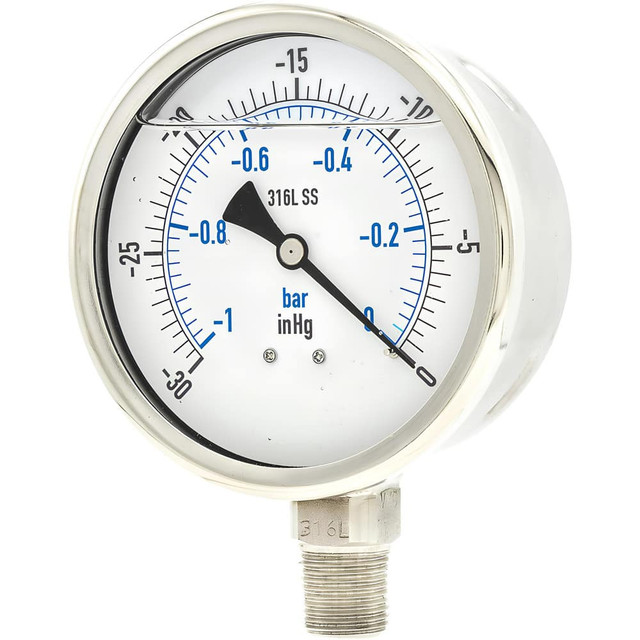 PIC Gauges PRO301L402A-01 Pressure Gauges; Gauge Type: Industrial Pressure Gauges ; Scale Type: Dual ; Accuracy (%): 1% full-scale ; Dial Type: Analog ; Thread Type: NPT ; Bourdon Tube Material: 316 Stainless Steel
