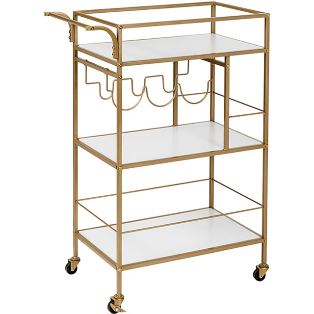 HONEY-CAN-DO INTERNATIONAL, LLC CRT-09806 Honey Can Do 3-Tier 13in Rolling Bar Cart, Gold