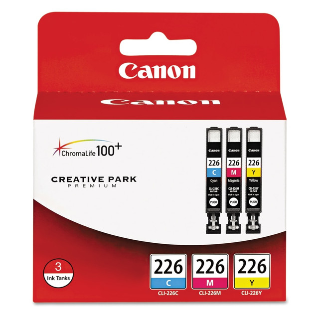 CANON USA, INC. 4547B005 Canon CLI-226 ChromaLife 100+ Cyan, Magenta, Yellow Ink Tanks, Pack Of 3, 4546B007 CANON USA, INC. 4547B005 Canon CLI-226 ChromaLife 100+ Cyan, Magenta, Yellow Ink Tanks, Pack Of 3, 4546B007
