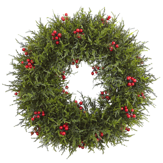 NEARLY NATURAL INC. 4891 Nearly Natural Cedar Berry Wreath, 20in x 4in, Green