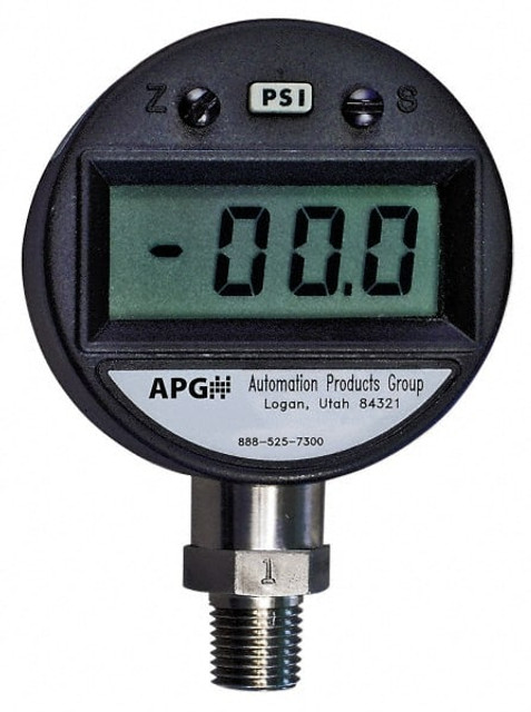 Made in USA PG05-0200-GR Pressure Gauge: 2-1/2" Dial, 200 psi, 1/4" Thread, Center Back Mount