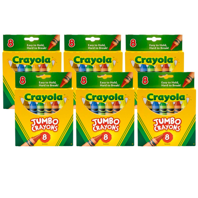 EDUCATORS RESOURCE BIN389-6 Crayola Jumbo Crayons, 5in, Assorted Colors, 8 Crayons Per Box, Set Of 6 Boxes