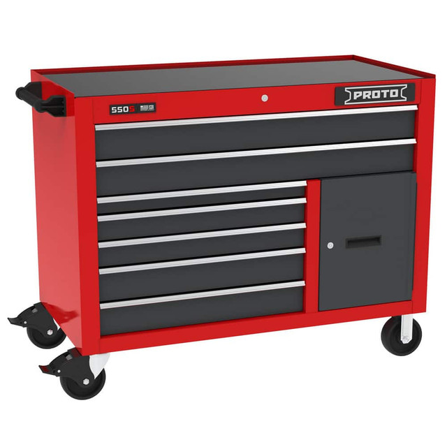 Proto J555041B-7SG-1S Tool Roller Cabinets; Drawers Range: 5 to 10 Drawers ; Overall Weight Capacity: 900lb ; Top Material: Vinyl ; Color: Gray; Red ; Locking Mechanism: Keyed ; Width Range: 48" and Wider