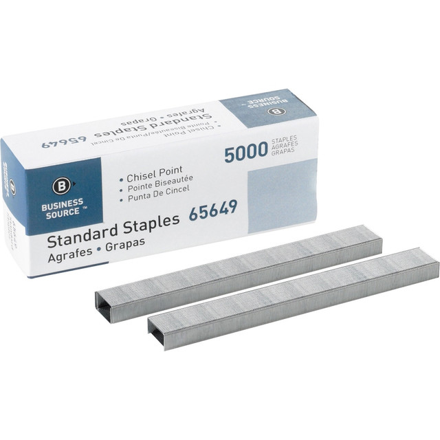 SP RICHARDS 65649 Business Source Standard Staples - 210 Per Strip - 1/4in Leg - 1/2in Crown - Holds 30 Sheet(s) - Chisel Point - Silver - 5000 / Box SP RICHARDS 65649 Business Source Standard Staples - 210 Per Strip - 1/4in Leg - 1/2in Crown - Holds 30 Sheet(s) - Chisel Point - Silver - 5000 / Box