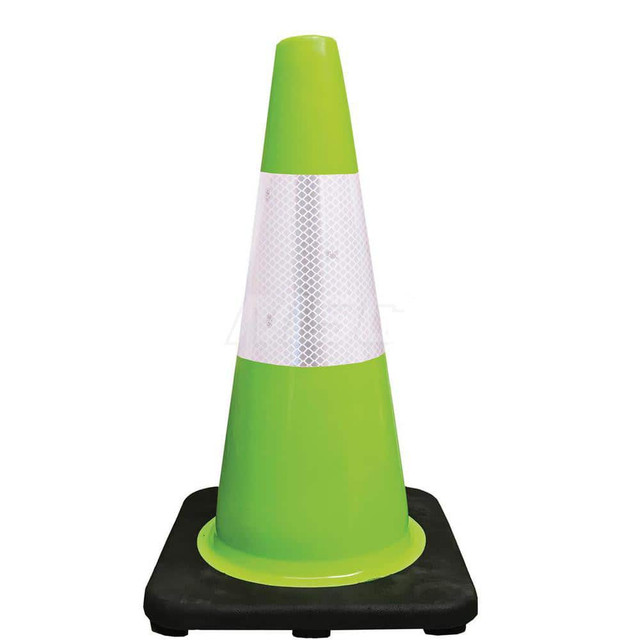 Plasticade 518-3-6LG Traffic Cone with Base: Polyvinylchloride, 18" OAH, Lime Green