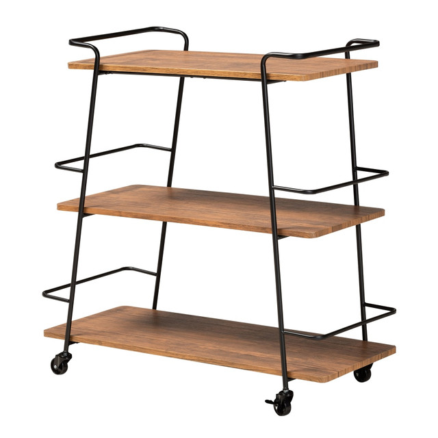 WHOLESALE INTERIORS, INC. Baxton Studio 2721-10304  Bernard 3-Tier Mobile Wine Bar Cart, 35-7/16in x 35in, Black/Walnut